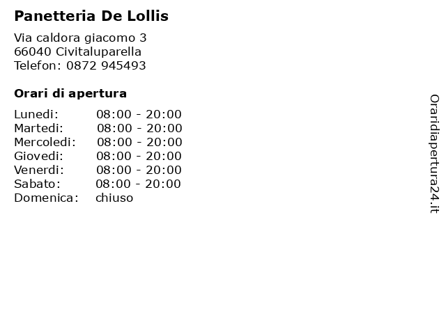Panetteria De Lollis a Civitaluparella: indirizzo e orari di apertura