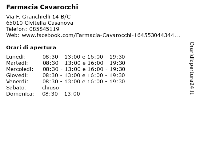 Farmacia Cavarocchi a Civitella Casanova: indirizzo e orari di apertura