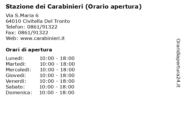Stazione dei Carabinieri (Orario apertura) a Civitella Del Tronto: indirizzo e orari di apertura