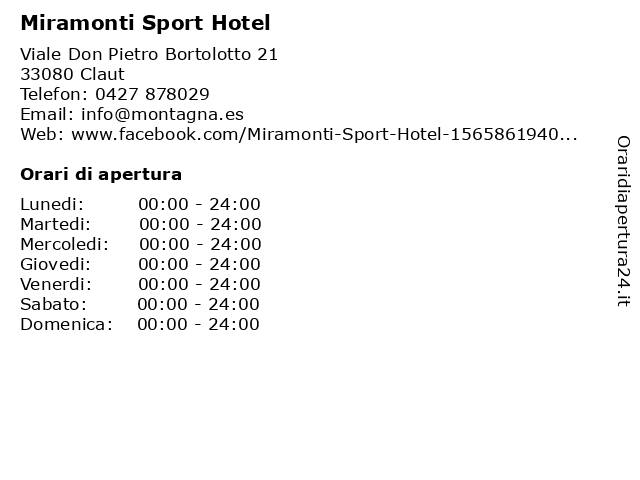 Miramonti Sport Hotel a Claut: indirizzo e orari di apertura