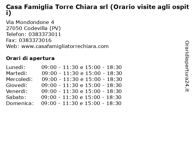 Casa Famiglia Torre Chiara srl (Orario visite agli ospiti) a Codevilla (PV): indirizzo e orari di apertura