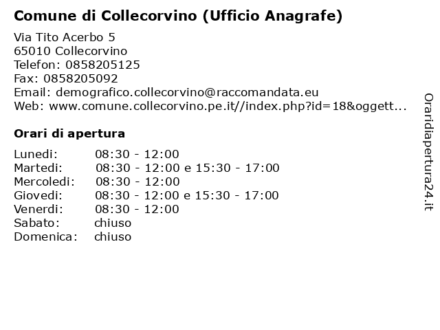 Comune di Collecorvino (Ufficio Anagrafe) a Collecorvino: indirizzo e orari di apertura