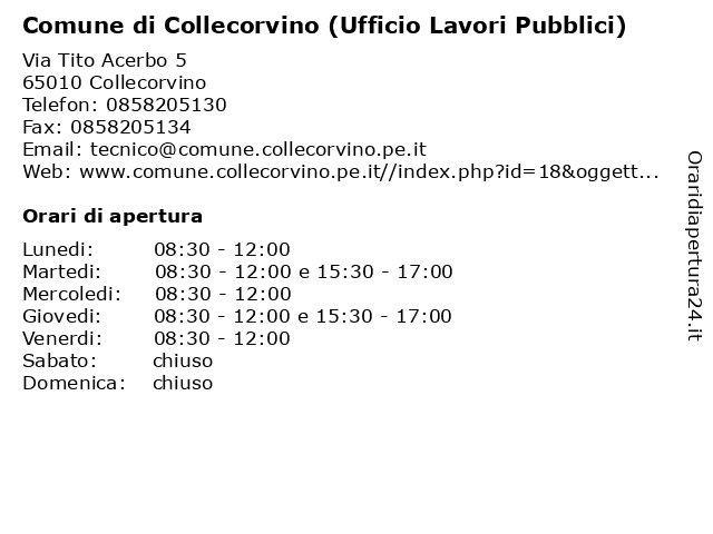 Comune di Collecorvino (Ufficio Lavori Pubblici) a Collecorvino: indirizzo e orari di apertura