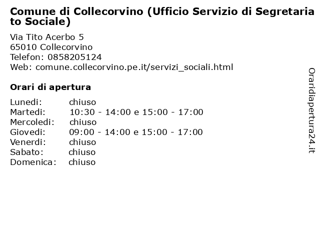 Comune di Collecorvino (Ufficio Servizio di Segretariato Sociale) a Collecorvino: indirizzo e orari di apertura