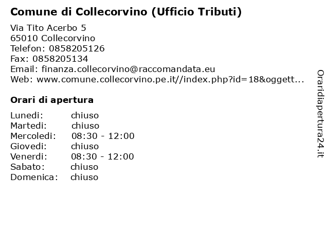 Comune di Collecorvino (Ufficio Tributi) a Collecorvino: indirizzo e orari di apertura