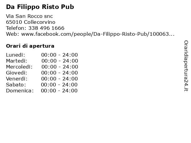 Da Filippo Risto Pub a Collecorvino: indirizzo e orari di apertura