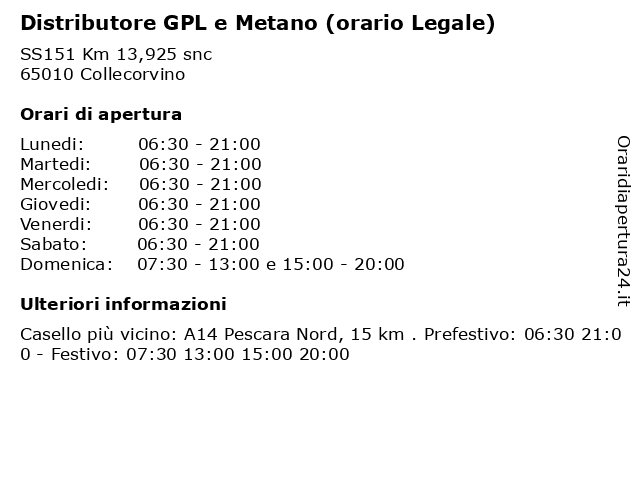 Distributore GPL e Metano (orario Legale) a Collecorvino: indirizzo e orari di apertura