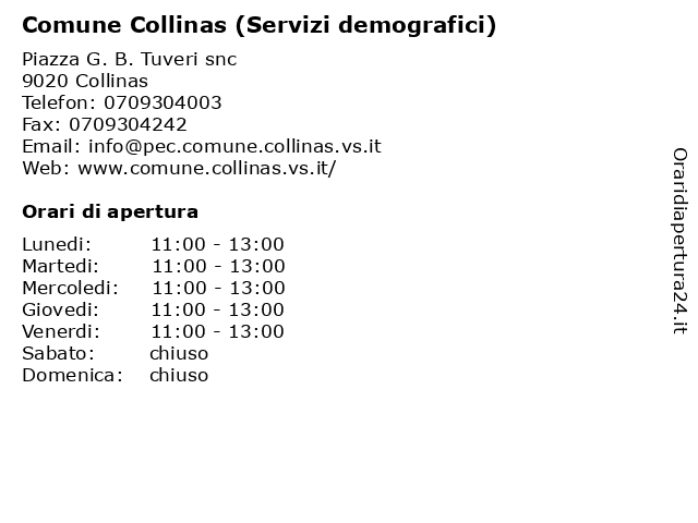 Comune Collinas (Servizi demografici) a Collinas: indirizzo e orari di apertura