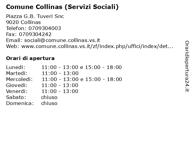 Comune Collinas (Servizi sociali) a Collinas: indirizzo e orari di apertura