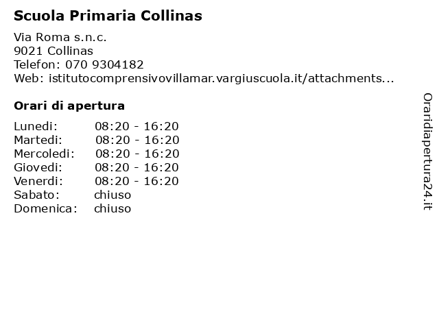 Scuola Primaria Collinas a Collinas: indirizzo e orari di apertura
