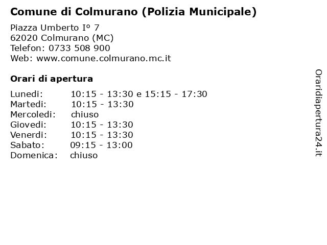 Comune di Colmurano (Polizia Municipale) a Colmurano (MC): indirizzo e orari di apertura