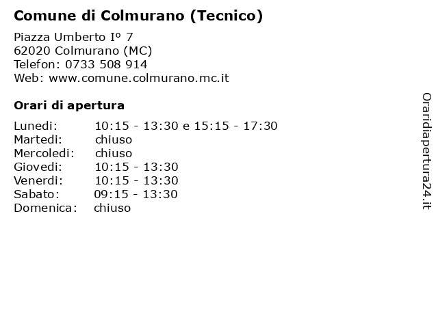 Comune di Colmurano (Tecnico) a Colmurano (MC): indirizzo e orari di apertura