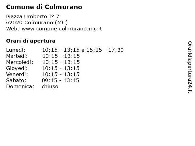 Comune di Colmurano a Colmurano (MC): indirizzo e orari di apertura