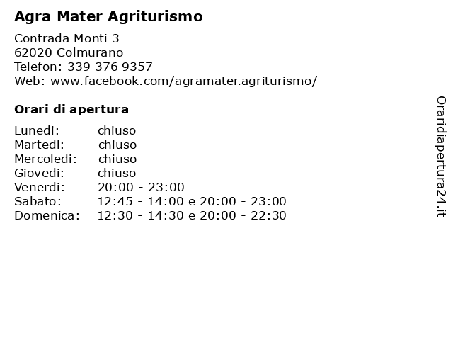 Agra Mater Agriturismo a Colmurano: indirizzo e orari di apertura