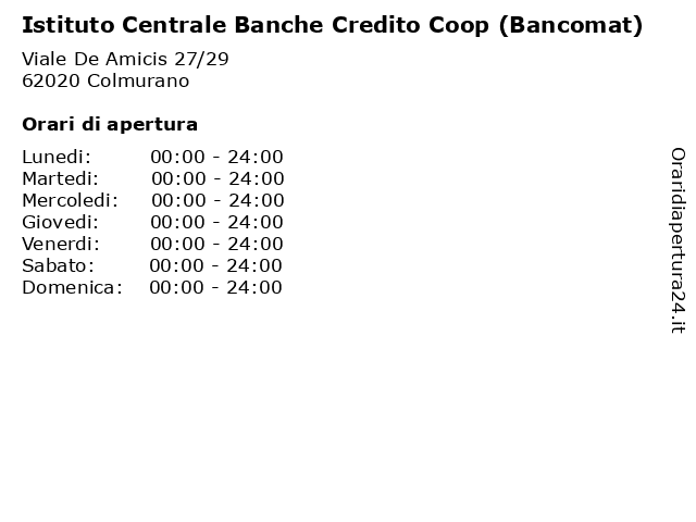 Istituto Centrale Banche Credito Coop (Bancomat) a Colmurano: indirizzo e orari di apertura