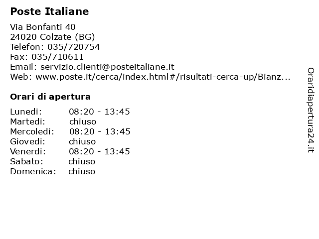 Poste Italiane a Colzate (BG): indirizzo e orari di apertura