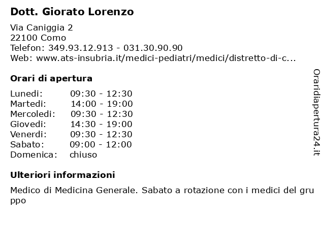 Dott. Giorato Lorenzo a Como: indirizzo e orari di apertura