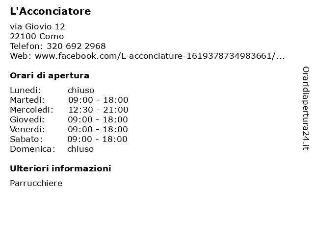 ᐅ Orari L'Acconciatore | via Giovio 12, 22100 Como