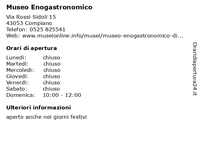 Museo Enogastronomico a Compiano: indirizzo e orari di apertura