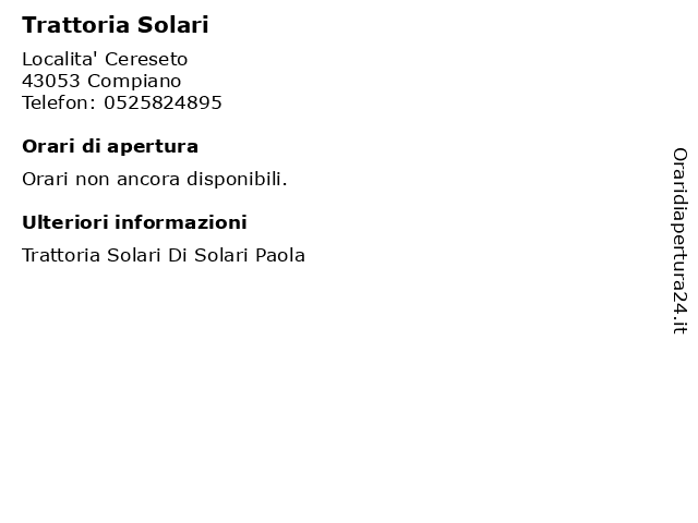 Trattoria Solari a Compiano: indirizzo e orari di apertura