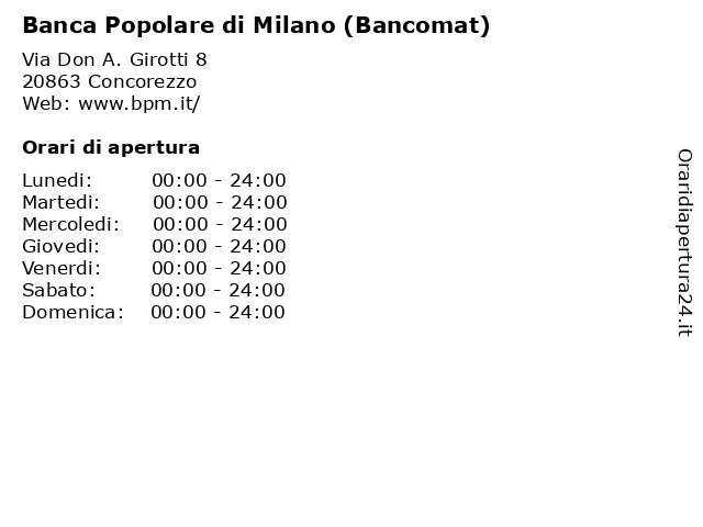 Banca Popolare di Milano (Bancomat) a Concorezzo: indirizzo e orari di apertura