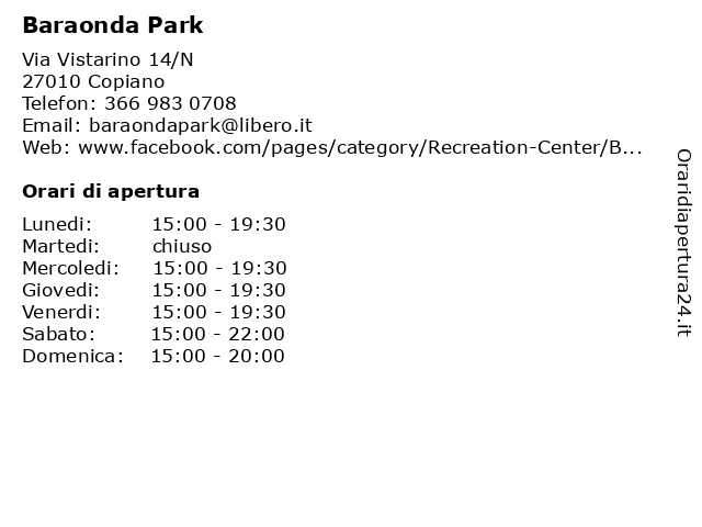 Baraonda Park a Copiano: indirizzo e orari di apertura