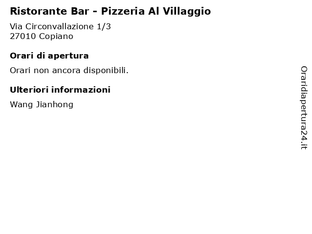 Ristorante Bar - Pizzeria Al Villaggio a Copiano: indirizzo e orari di apertura