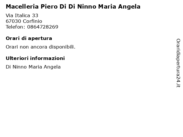 Macelleria Piero Di Di Ninno Maria Angela a Corfinio: indirizzo e orari di apertura
