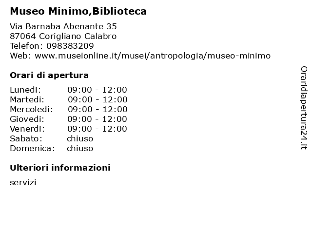 Museo Minimo,Biblioteca a Corigliano Calabro: indirizzo e orari di apertura