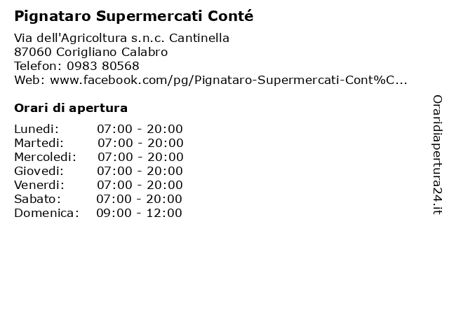 Pignataro Supermercati Conté a Corigliano Calabro: indirizzo e orari di apertura