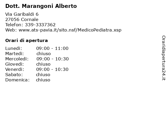 Dott. Marangoni Alberto a Cornale: indirizzo e orari di apertura