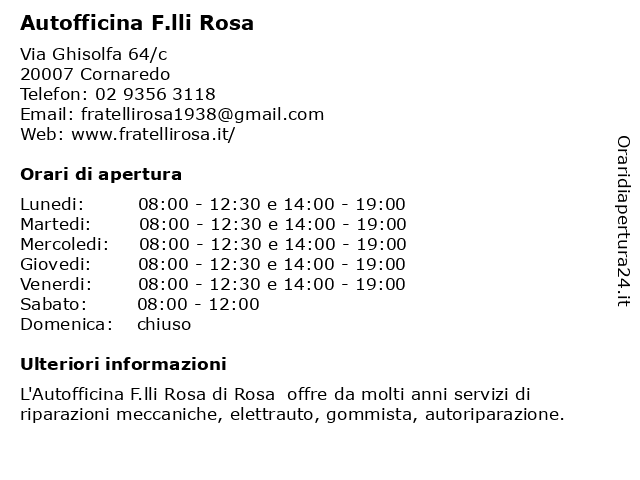 Autofficina F.lli Rosa a Cornaredo: indirizzo e orari di apertura