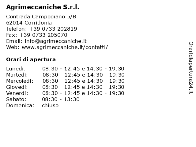 Agrimeccaniche S.r.l. a Corridonia: indirizzo e orari di apertura