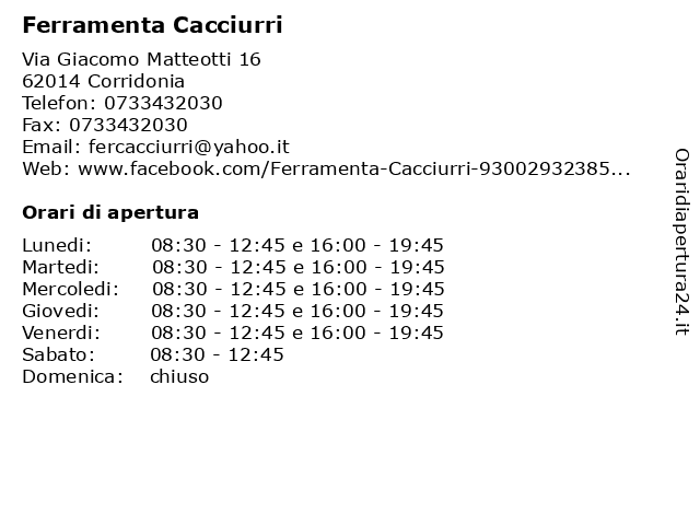 ᐅ Orari di apertura „Ferramenta Cacciurri“