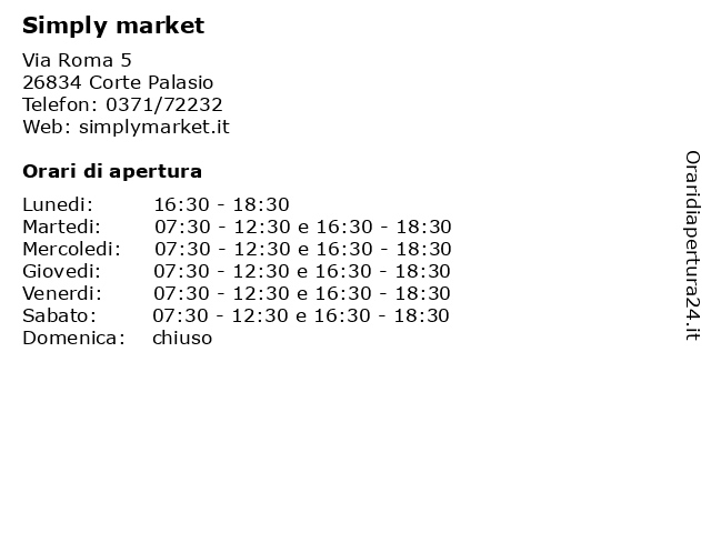 Simply market a Corte Palasio: indirizzo e orari di apertura