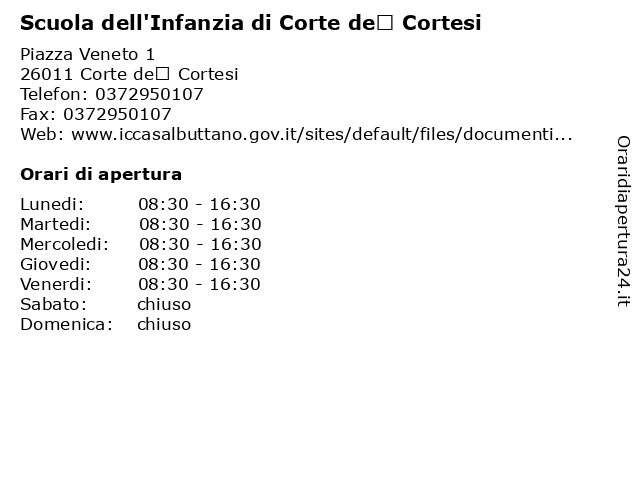 Scuola dell'Infanzia di Corte de’ Cortesi a Corte de’ Cortesi: indirizzo e orari di apertura