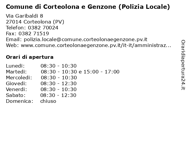 Comune di Corteolona e Genzone (Polizia Locale) a Corteolona (PV): indirizzo e orari di apertura