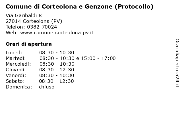 Comune di Corteolona e Genzone (Protocollo) a Corteolona (PV): indirizzo e orari di apertura