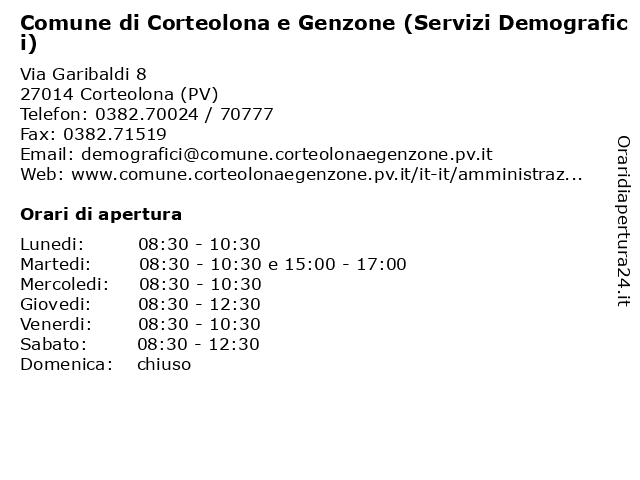 Comune di Corteolona e Genzone (Servizi Demografici) a Corteolona (PV): indirizzo e orari di apertura