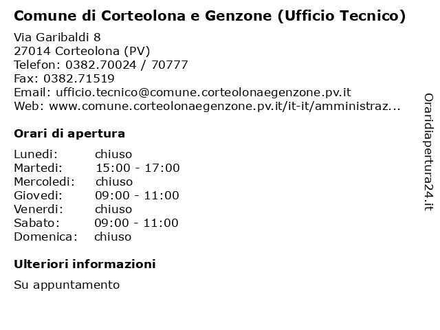 Comune di Corteolona e Genzone (Ufficio Tecnico) a Corteolona (PV): indirizzo e orari di apertura