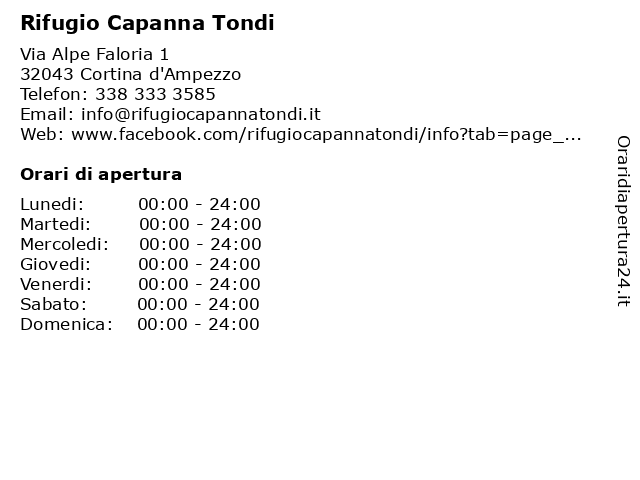 Rifugio Capanna Tondi a Cortina d'Ampezzo: indirizzo e orari di apertura