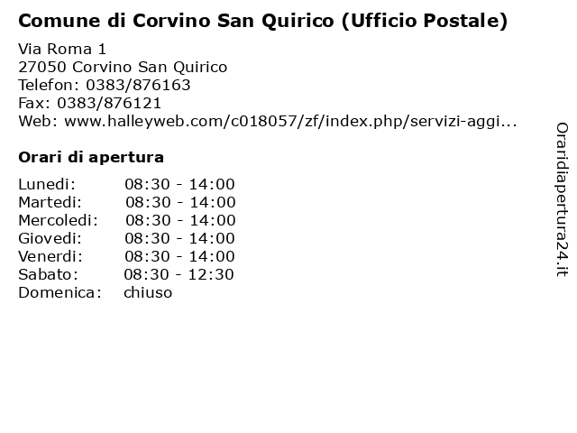 Comune di Corvino San Quirico (Ufficio Postale) a Corvino San Quirico: indirizzo e orari di apertura