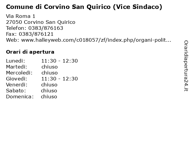 Comune di Corvino San Quirico (Vice Sindaco) a Corvino San Quirico: indirizzo e orari di apertura