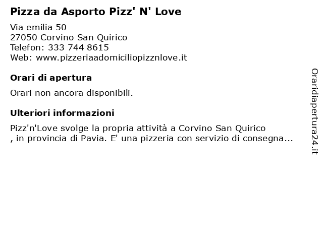 Pizza da Asporto Pizz' N' Love a Corvino San Quirico: indirizzo e orari di apertura