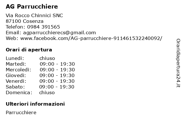 AG Parrucchiere a Cosenza: indirizzo e orari di apertura