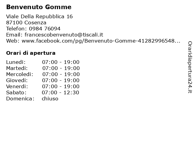 Benvenuto Gomme a Cosenza: indirizzo e orari di apertura