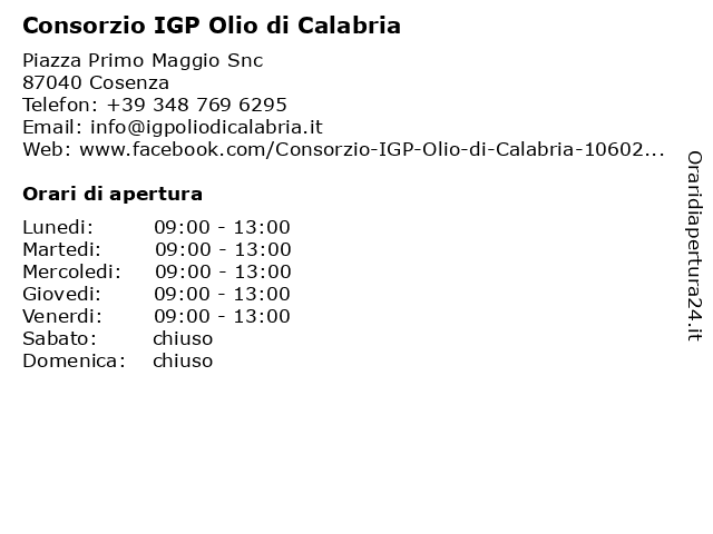 Consorzio IGP Olio di Calabria a Cosenza: indirizzo e orari di apertura