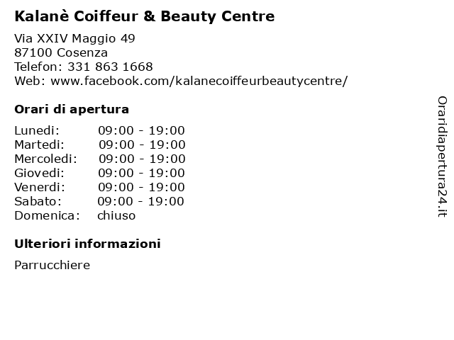 Kalanè Coiffeur & Beauty Centre a Cosenza: indirizzo e orari di apertura