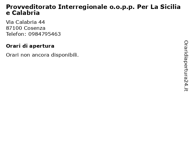 Provveditorato Interregionale o.o.p.p. Per La Sicilia e Calabria a Cosenza: indirizzo e orari di apertura