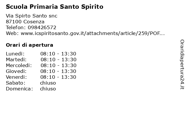 Scuola Primaria Santo Spirito a Cosenza: indirizzo e orari di apertura